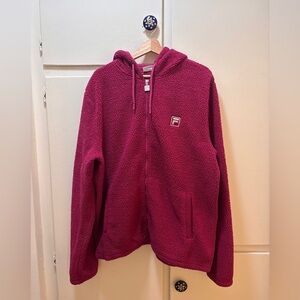 Fila Plush Zip-Up Hoodie - Hot Pink